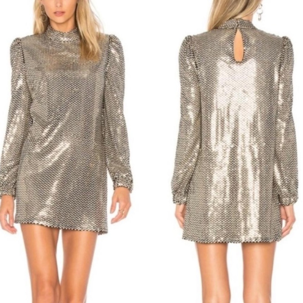 Tularosa Gold Black Zulema Sequin Long Sleeve Revolve Night Out Dress